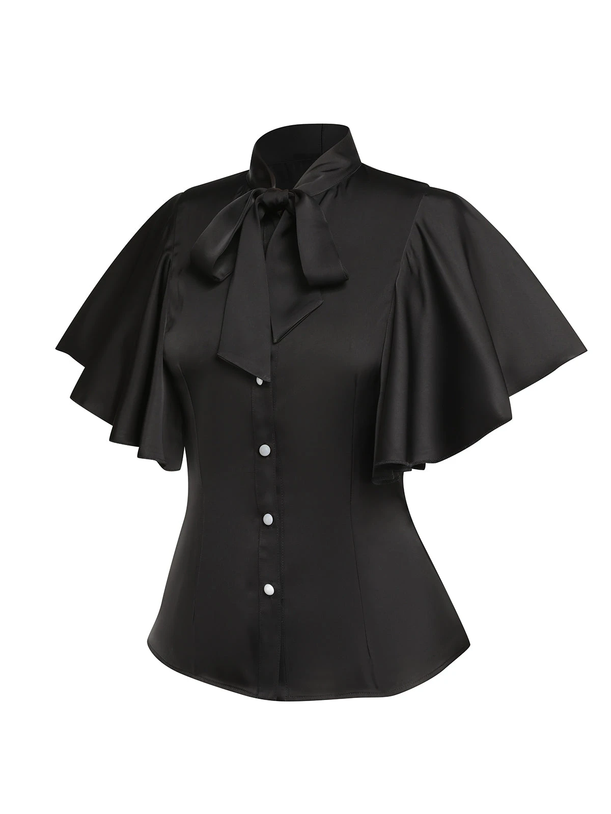 Black 1950s Solid Ruffled-Sleeve Blouse 4 Black 1950s Solid Ruffled-Sleeve Blouse - Image 2