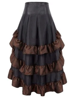 Brown Ruffle Patchwork Irregular Skirt -Retro Pulse Shop SCV021126 BR 2 1