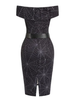 Black 1960s Off-shoulder Spider Web Dress -Retro Pulse Shop SCV021131 5