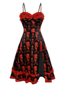 Black 1950s Skull Lace Strap Dress -Retro Pulse Shop SCV021133 1