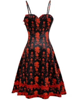 Black 1950s Skull Lace Strap Dress -Retro Pulse Shop SCV021133 2