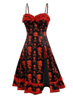 Black 1950s Skull Lace Strap Dress -Retro Pulse Shop SCV021133 3
