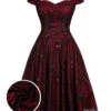 Wine Red 1950s Skull Mesh Swing Dress 2 Wine Red 1950s Skull Mesh Swing Dress -Retro Pulse Shop SCV021138