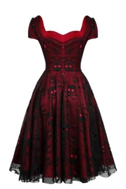 Wine Red 1950s Skull Mesh Swing Dress -Retro Pulse Shop SCV021138 2