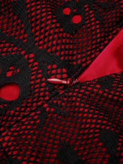 Wine Red 1950s Skull Mesh Swing Dress -Retro Pulse Shop SCV021138 4