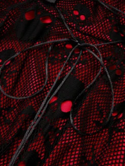 Wine Red 1950s Skull Mesh Swing Dress -Retro Pulse Shop SCV021138 5