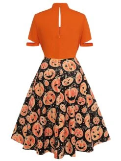 Orange 1950s Halloween Pumpkin Swing Dress -Retro Pulse Shop SCV021141 3