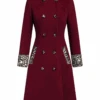Wine Red 1940s Leopard Patchwork Button Coat -Retro Pulse Shop SCV021181