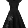 Black 1950s Halloween Solid Spider Web Dress 2 Black 1950s Halloween Solid Spider Web Dress -Retro Pulse Shop SCV021190 B