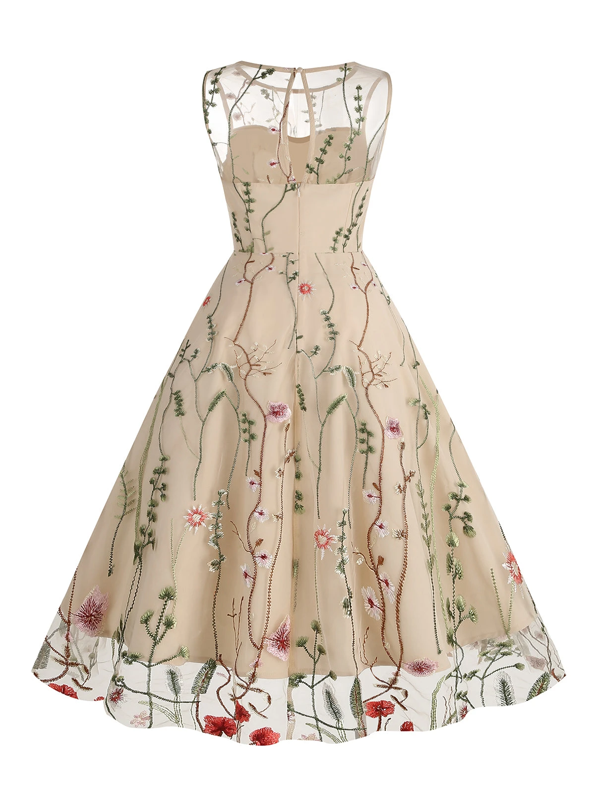 1950s Flower Gauze Sleeveless Swing Dress 15 1950s Flower Gauze Sleeveless Swing Dress - Image 13