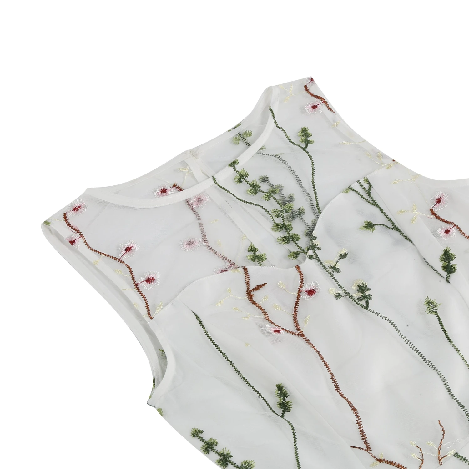 1950s Flower Gauze Sleeveless Swing Dress 11 1950s Flower Gauze Sleeveless Swing Dress - Image 9