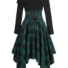 Green 1950s Long Sleeve Patchwork Swing Dress -Retro Pulse Shop SCV021198 G 1