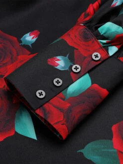 Black 1940s Rose Lantern Sleeve Lace-Up Dress 13 Black 1940s Rose Lantern Sleeve Lace-Up Dress -Retro Pulse Shop SCV021223 6