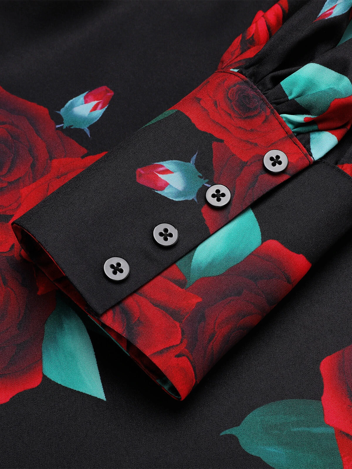 Black 1940s Rose Lantern Sleeve Lace-Up Dress 7 Black 1940s Rose Lantern Sleeve Lace-Up Dress - Image 5