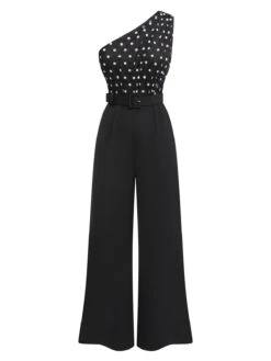 Black 1930s Polka Dots Patchwork Jumpsuit -Retro Pulse Shop SCV021229 3