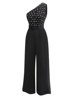 Black 1930s Polka Dots Patchwork Jumpsuit -Retro Pulse Shop SCV021229 4