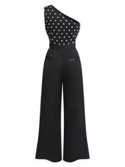 Black 1930s Polka Dots Patchwork Jumpsuit -Retro Pulse Shop SCV021229 5