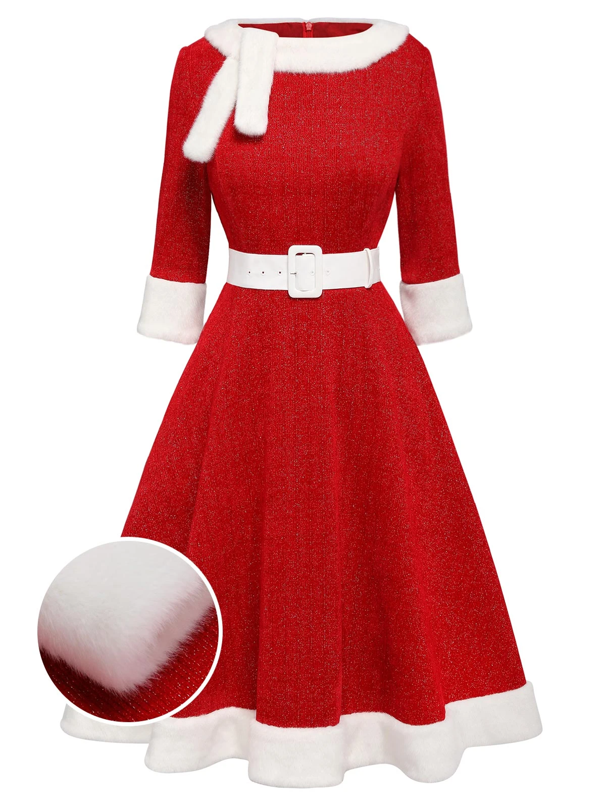 Red 1950s Solid Plush Christmas Dress 3 Red 1950s Solid Plush Christmas Dress
