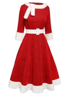 Red 1950s Solid Plush Christmas Dress 11 Red 1950s Solid Plush Christmas Dress -Retro Pulse Shop SCV021231 2