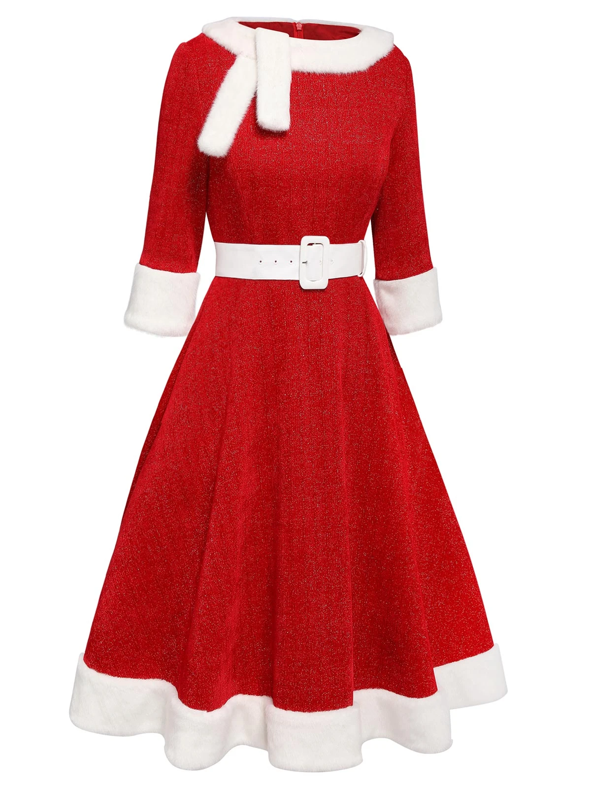 Red 1950s Solid Plush Christmas Dress 5 Red 1950s Solid Plush Christmas Dress - Image 3