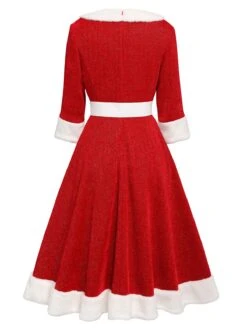 Red 1950s Solid Plush Christmas Dress 12 Red 1950s Solid Plush Christmas Dress -Retro Pulse Shop SCV021231 3
