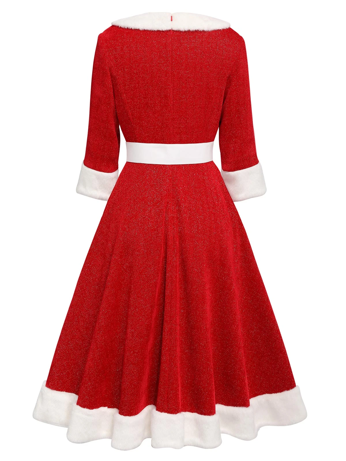 Red 1950s Solid Plush Christmas Dress 6 Red 1950s Solid Plush Christmas Dress - Image 4