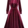 1950s Long Seelve Velvet Swing Dress -Retro Pulse Shop SCV021234