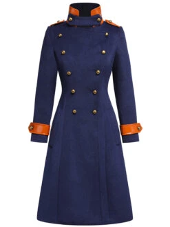 Navy Blue 1940s Patchwork Button Coat -Retro Pulse Shop SCV021243 3