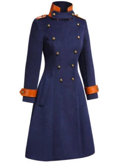 Navy Blue 1940s Patchwork Button Coat -Retro Pulse Shop SCV021243 4