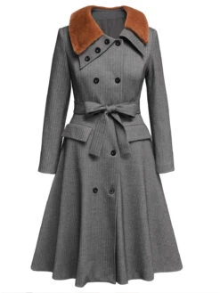 Gray 1930s Faux Fur Lapel Collar Coat -Retro Pulse Shop SCV021244 GR 3