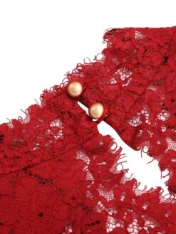 Red 1960s Lace Long Sleeves Patchwork Dress -Retro Pulse Shop SCV021246 5