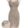 Gray 1960s Plaid Lace Pencil Dress -Retro Pulse Shop SCV021260 GR