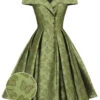 Green 1950s Off-Shoulder Vintage Dress -Retro Pulse Shop SCV021276 G 1