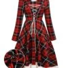 Red 1950s Plaid Lace-up Hooded Dress 1 Red 1950s Plaid Lace-up Hooded Dress -Retro Pulse Shop SCV021323 R 1