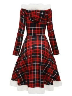 Red 1950s Plaid Lace-up Hooded Dress -Retro Pulse Shop SCV021323 R 3