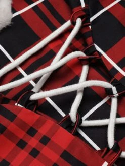 Red 1950s Plaid Lace-up Hooded Dress -Retro Pulse Shop SCV021323 R 6