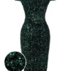 Green 1960s Sequins Off-Shoulder Pencil Dress -Retro Pulse Shop SCV021325