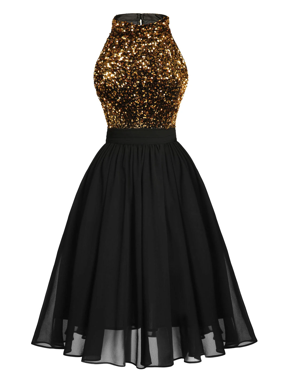 Black 1950s Gold Glitter Patchwork Dress 4 Black 1950s Gold Glitter Patchwork Dress - Image 2