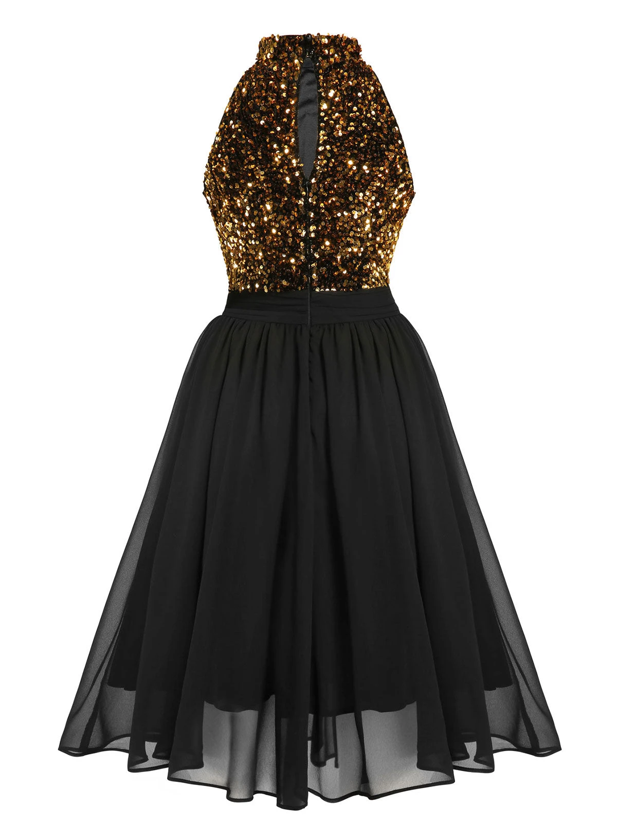 Black 1950s Gold Glitter Patchwork Dress 6 Black 1950s Gold Glitter Patchwork Dress - Image 4