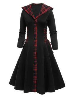 Black 1950s Plaid Hooded Swing Dress -Retro Pulse Shop SCV021329 3