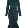 Green 1930s Plaid Turtleneck Fishtail Dress 2 Green 1930s Plaid Turtleneck Fishtail Dress -Retro Pulse Shop SCV021392 G