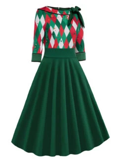 Green 1950s Christmas Plaid Patchwork Dress -Retro Pulse Shop SCV021400 G 3 e376e7f7 fc32 4e29 930d 37ff04fd409d