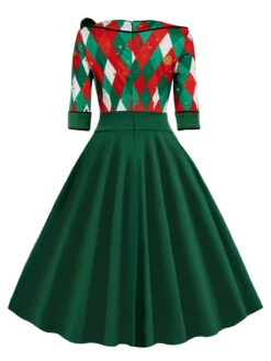 Green 1950s Christmas Plaid Patchwork Dress -Retro Pulse Shop SCV021400 G 4 4854b482 fefd 4c5b afde 186876260cfb