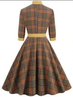 Yellow 1950s Plaid Bowknot Patchwork Dress -Retro Pulse Shop SCV021469 BR 3