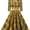 Yellow 1950s Plaid Bowknot Patchwork Dress -Retro Pulse Shop SCV021469 Y 1 1