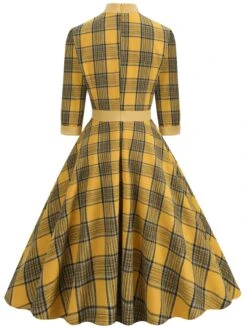 Yellow 1950s Plaid Bowknot Patchwork Dress -Retro Pulse Shop SCV021469 Y 3