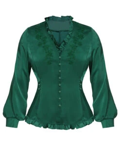 Dark Green 1950s Floral Mullein Edge Tops -Retro Pulse Shop SCV021503 DG 0 2