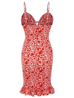 Red 1960s Heart Strap Fishtail Dress -Retro Pulse Shop SCV021518 2