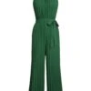 Green 1930s Solid Pleated Halter Jumpsuit
