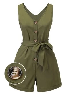[Pre-Sale] Blue 1950s V-Neck Button Waist Tie Romper -Retro Pulse Shop SCV021539 7